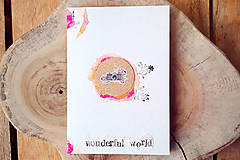 Papiernictvo - Pohľadnica wonderful world ružová - 15357637_