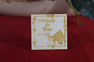 Darčeky pre svadobčanov - Svadobná  drevená magnetka gravírovaná 0010 - 15356577_
