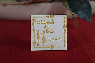 Darčeky pre svadobčanov - Svadobná  drevená magnetka gravírovaná 0011 - 15356580_