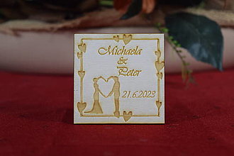 Darčeky pre svadobčanov - Svadobná  drevená magnetka gravírovaná 0012 - 15356582_