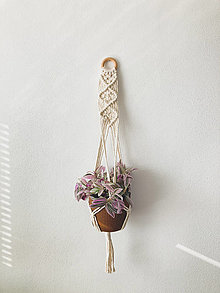 Dekorácie - Makramé závesný držiak na kvetináč (Krémová) - 15359348_