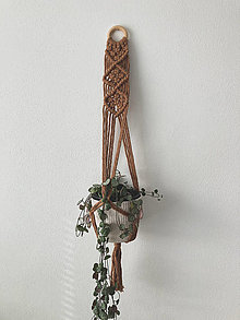 Dekorácie - Makramé závesný držiak na kvetináč (Hnedá) - 15359368_