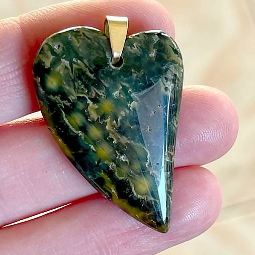 Náhrdelníky - Heart Jasper Pendant AG925 Gold Plated / Pozlatený strieborný prívesok jaspis A0015 - 15359073_