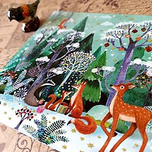 Papier - V čarovnom lese - luxusná pohľadnica s glitrami - 15360818_