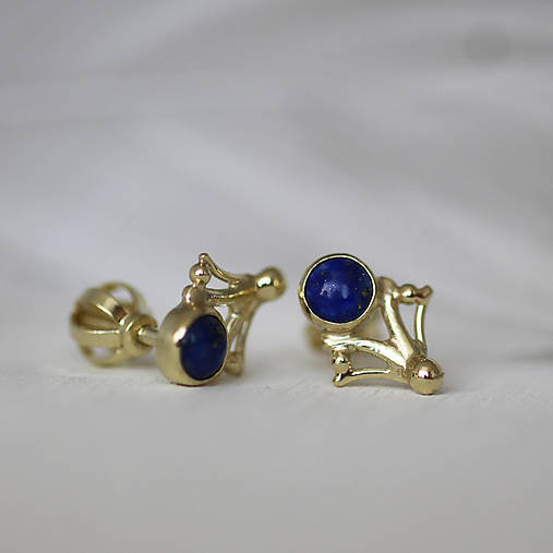 Zlaté náušnice s lapisom lazuli - Fontána prijatia