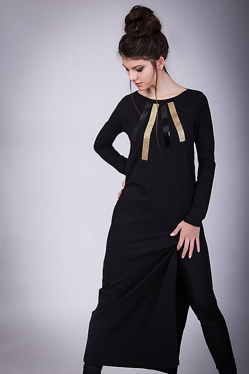 Šaty - A1001 ÚPLETOVÉ ŠATY MAXI S HLUBOKÝM ROZPARKEM GLITTER - 15359354_
