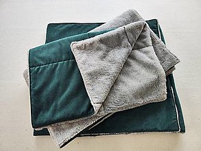 Úžitkový textil - VLNIENKA prehoz trojitý na gauč a taburetku Velvet Grey a Conce Green ušijeme na mieru bez lemovky - 15359296_