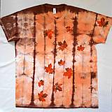 Topy, tričká, tielka - Bílo-oranžovo-hnědé batikované triko s listy 3XL 13853306 - 15359605_