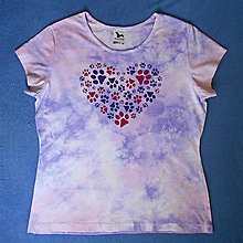 Topy, tričká, tielka - Bílo-růžovo-fialové dámské triko s kočičími stopami XL 13454218 - 15358586_