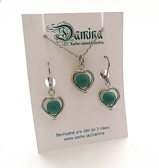 Sady šperkov - Srdiečková sada (smaragd) - 15361807_