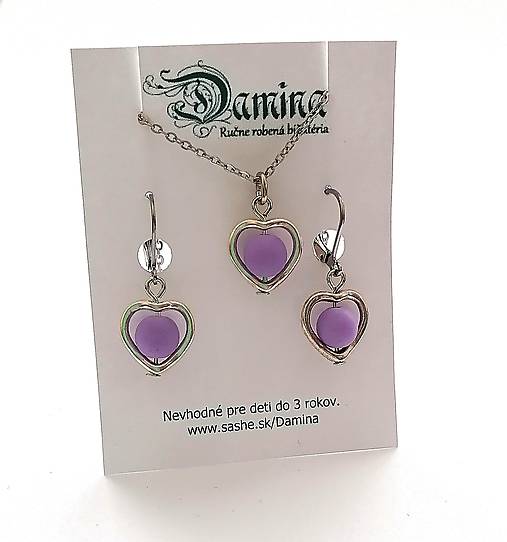 Sady šperkov - Srdiečková sada (fialová) - 15361816_