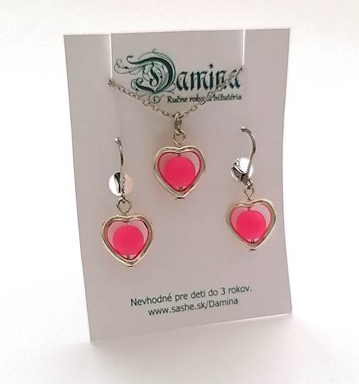 Sady šperkov - Srdiečková sada (ružová) - 15361817_