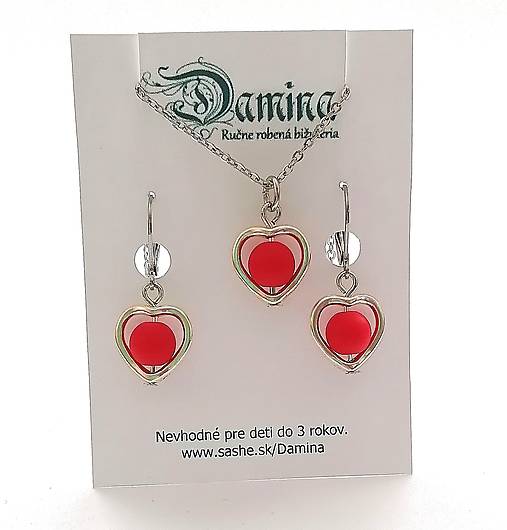 Sady šperkov - Srdiečková sada (červená) - 15361821_