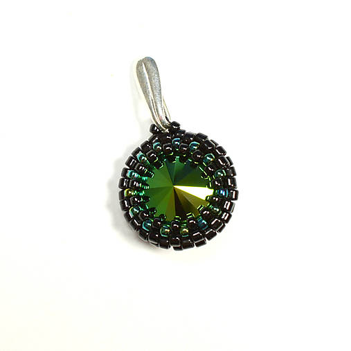 Náhrdelníky - Yashil, prívesok s kryštálom Swarovski, korálka - 15362399_