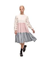 Šaty - Dámske riasené ľanové šaty - Stehlík - trojfarebné - 15363056_