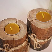 Darčeky pre svadobčanov - Útulné a prírodné - drevené svietniky a sviečky z včelieho vosku - 15366191_