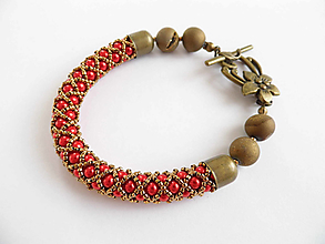 Náramky - Červeno-bronzový perličkový náramok s korálkami z achátových drúz - 15366600_