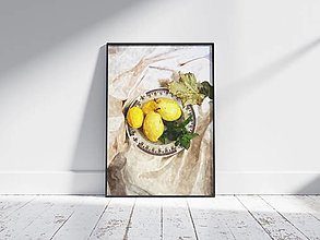 Kresby - Plagát| Maľba zátišie žlté hrušky na tanieri - 15368405_