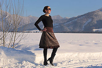 Sukne - Midi hnedá dvojvrstvová sukňa - 15369731_