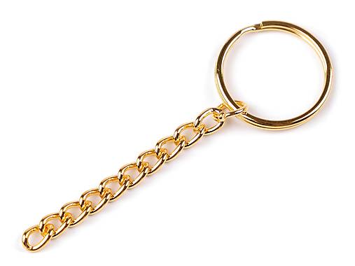 Krúžok na kľúče, základ na kľúčenku s retiazkou, Ø 2,5 cm, zlatý