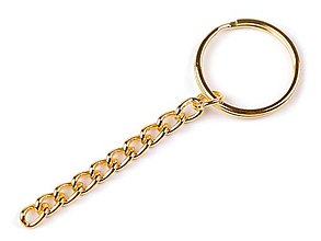 Komponenty - Krúžok na kľúče, základ na kľúčenku s retiazkou, Ø 2,5 cm, zlatý - 15371134_