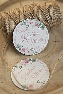 Darčeky pre svadobčanov - Svadobné magnetky - Ružové kvety & eukalyptus - 15373108_