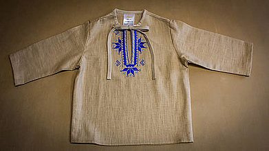 Detské oblečenie - Chlapčenská ľanová vyšívaná folklórna košeľa – vzor Detva - 15371249_