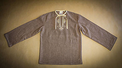 Detské oblečenie - Chlapčenská ľanová vyšívaná folklórna košeľa – vzor Detva - 15371317_