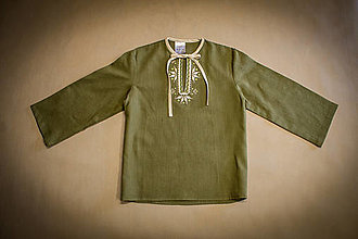 Detské oblečenie - Chlapčenská ľanová vyšívaná folklórna košeľa – vzor Detva - 15371394_