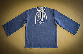 Detské oblečenie - Chlapčenská ľanová vyšívaná folklórna košeľa – vzor Detva - 15371437_