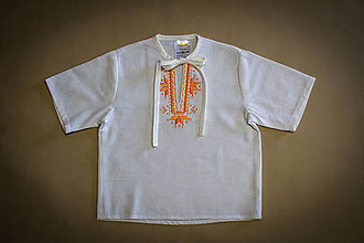 Detské oblečenie - Chlapčenská ľanová vyšívaná folklórna košeľa – vzor Detva - 15371935_