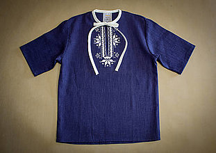 Detské oblečenie - Chlapčenská ľanová vyšívaná folklórna košeľa – vzor Detva - 15372183_