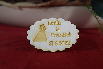 Darčeky pre svadobčanov - Svadobná  drevená magnetka gravírovaná 0018 - 15372691_