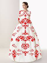 Šaty - FLORAL FOLK " Slovenská ornamentika ", spoločenské dlhé šaty (červená + biely vzor) - 15374279_
