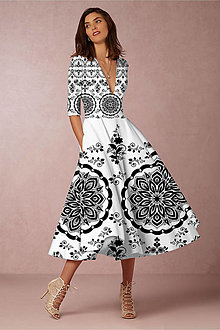 Šaty - Spoločenské šaty Floral Folk " Modrotlač "  (biely podklad + čierny vzor Dress code) - 15373945_