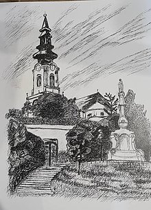 Kresby - Kresba  - Banská Štiavnica,Nitra a iné (Nitra hrad a morový stĺp) - 15376296_