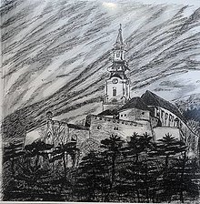 Kresby - Kresba  - Banská Štiavnica,Nitra a iné (Nitra hrad večer) - 15376298_