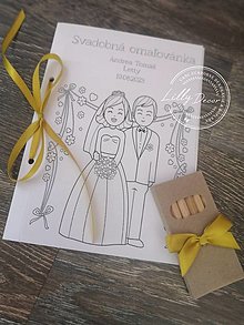 Darčeky pre svadobčanov - Svadobná omaľovánka pre detičky - rôzne farby stužiek  (Svadobná omaľovánka s farbičkami) - 15373694_