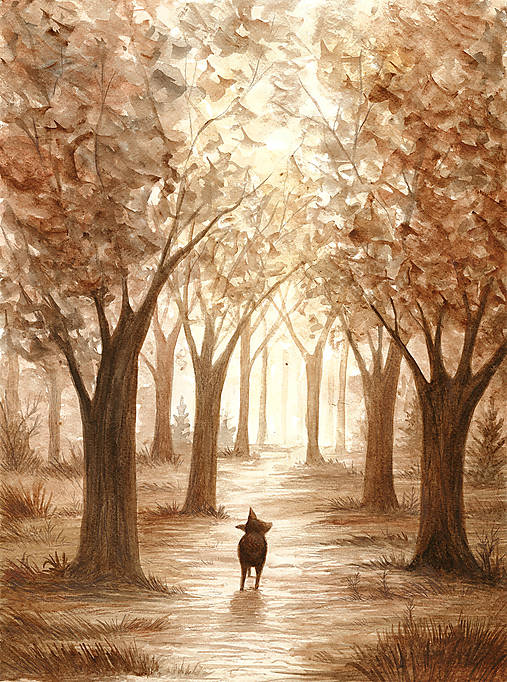 Prasiatko v lese, akvarelová ilustrácia