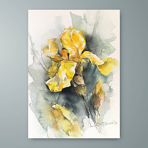 Obrazy - Originálna akvarelová maľba "Kosatec žltý" - 15375154_