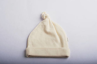 Detské čiapky - Dvojvrstvová čiapočka s uzlíkom biobavlna prírodná biela - 15377886_