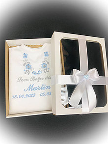 Detské oblečenie - Košieľka na krst  k14 modrá so šedou v darčekovom balení - 15379770_