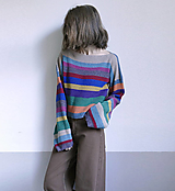 Svetre a kardigány - pásikový pestrý pulover -merino,bavlna - 15379054_