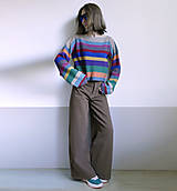 Svetre a kardigány - pásikový pestrý pulover -merino,bavlna - 15379055_