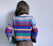 Svetre a kardigány - pásikový pestrý pulover -merino,bavlna - 15379057_