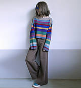Svetre a kardigány - pásikový pestrý pulover -merino,bavlna - 15379059_