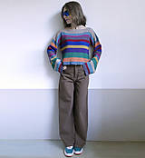 Svetre a kardigány - pásikový pestrý pulover -merino,bavlna - 15379074_