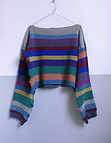Svetre a kardigány - pásikový pestrý pulover -merino,bavlna - 15379075_