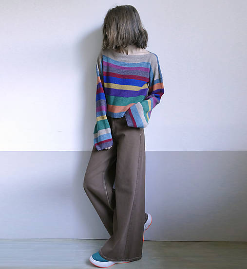 pásikový pestrý pulover -merino,bavlna