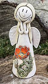 Dekorácie - Keramický anjelik s makom - 15382749_